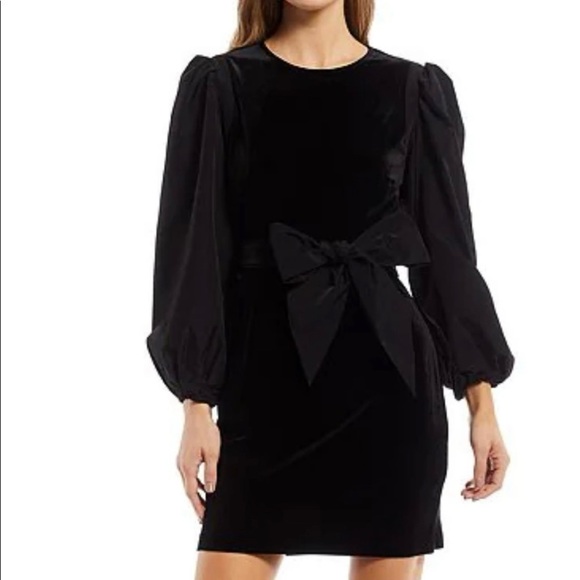 LDT Hannah Velvet Mini Dress Long Sleeve Tie Waist Black Size 14 - Picture 1 of 10